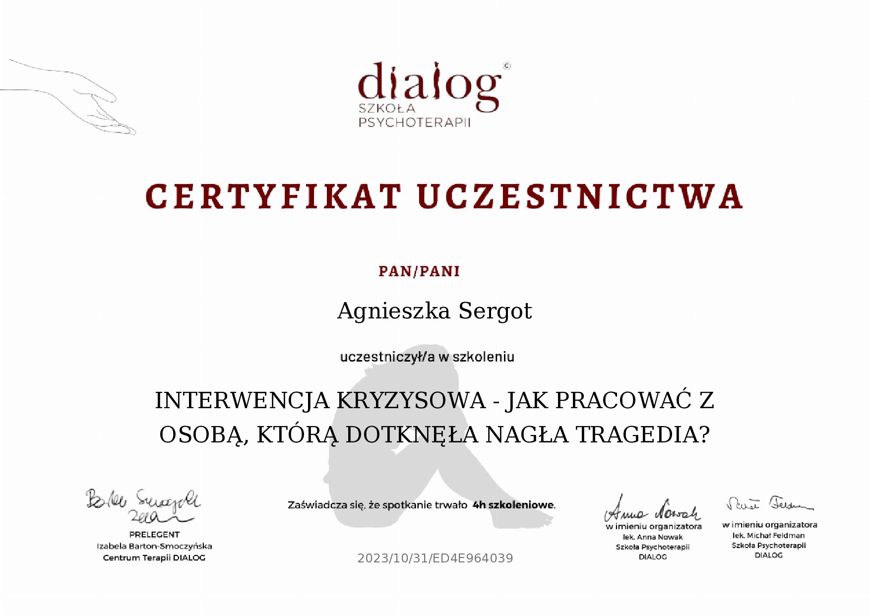 Certyfikat: Interwencja kryzysowa