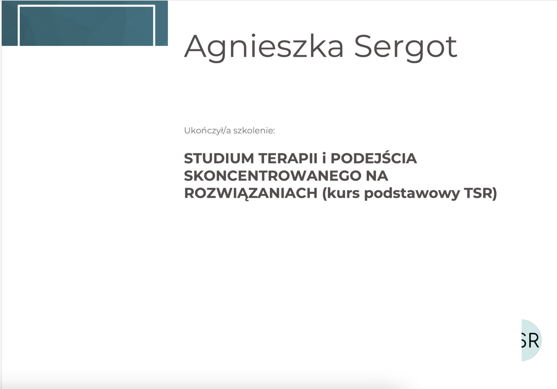 Certyfikat: Studium TSR