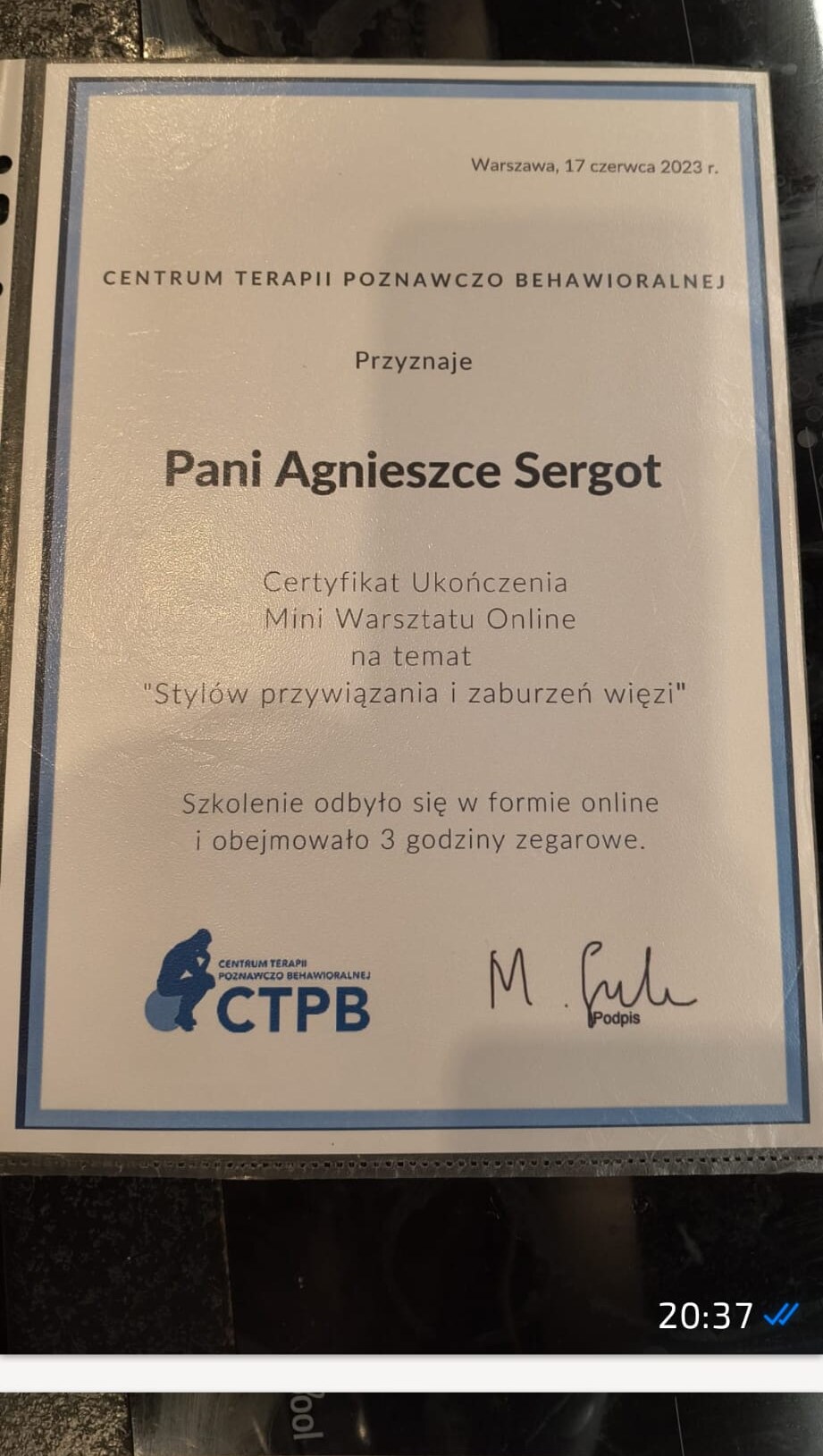Certyfikat: Style przywiązania