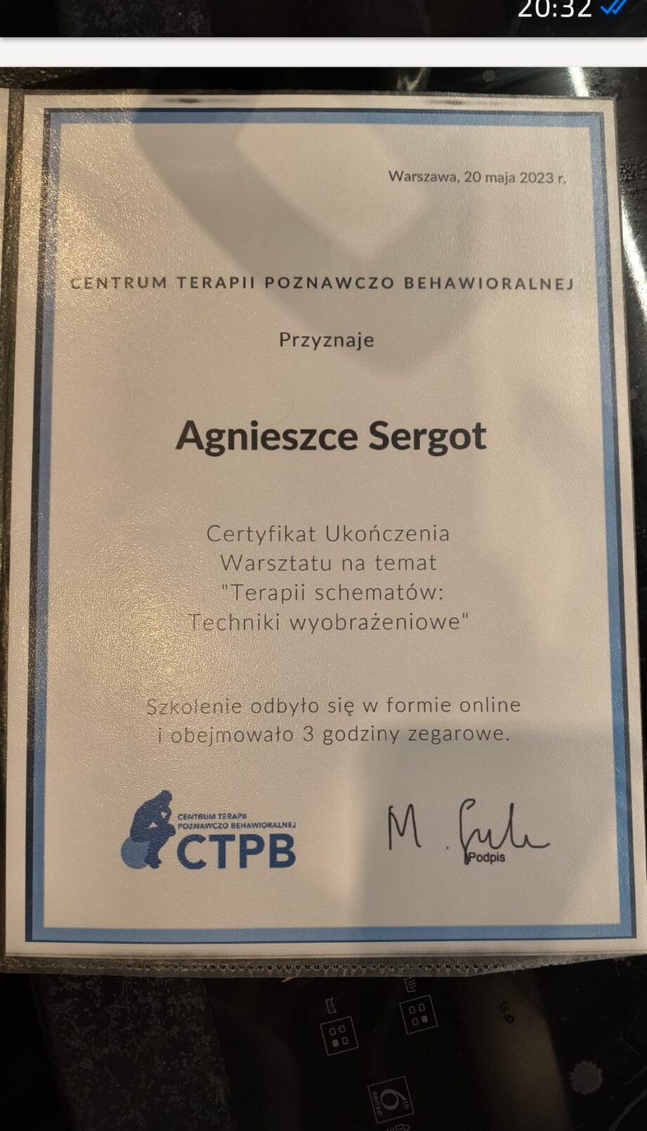 Certyfikat: Terapia schematów