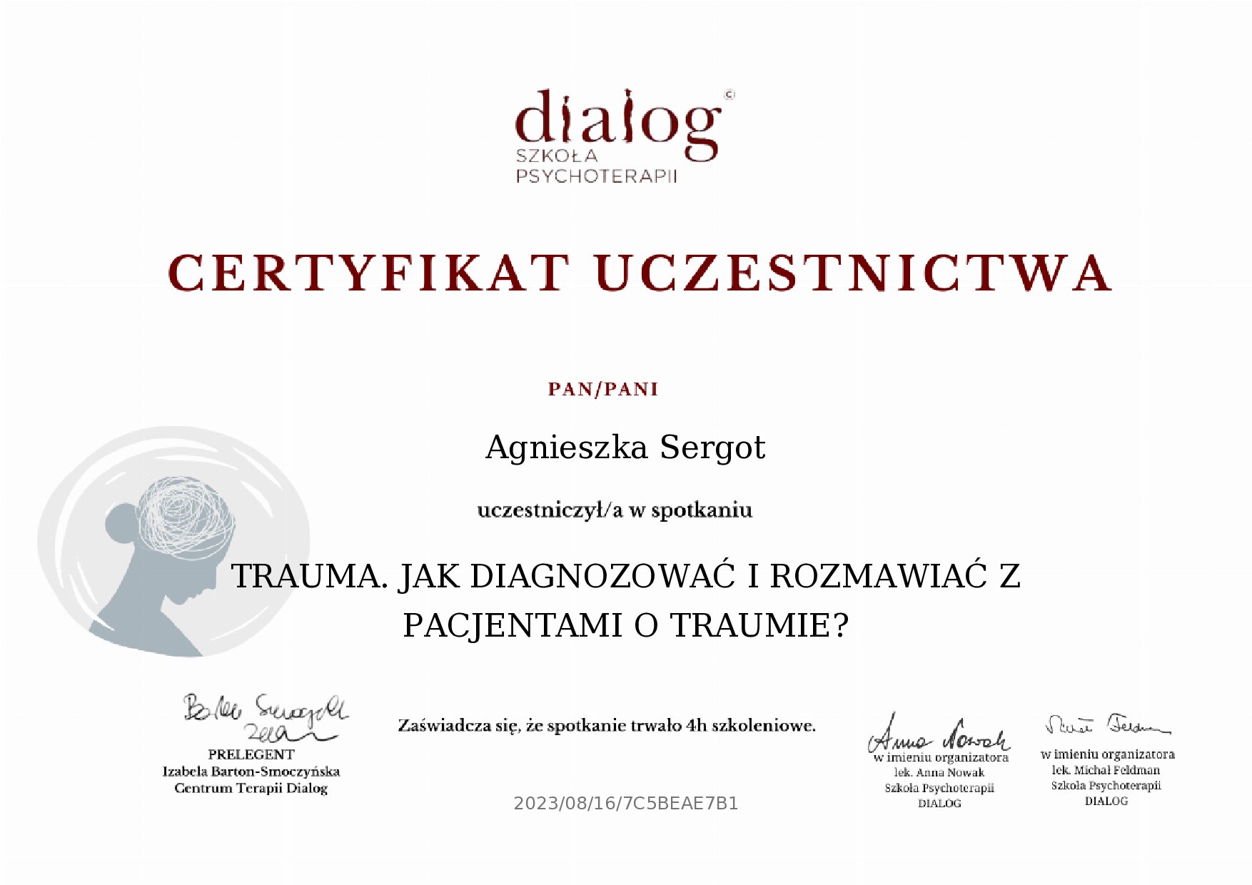 Certyfikat: Psychotraumatologia — #2